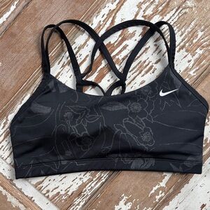 Nike Women's Black Sports Bra - Flower design - size Large